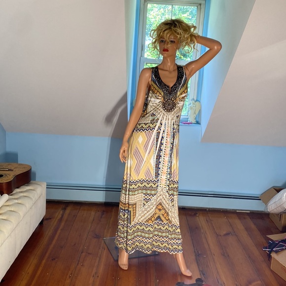 STUNNING APT 9 BEDAZZLED MAXI DRESS, SIZE L SATINY FEEL - Picture 12 of 12